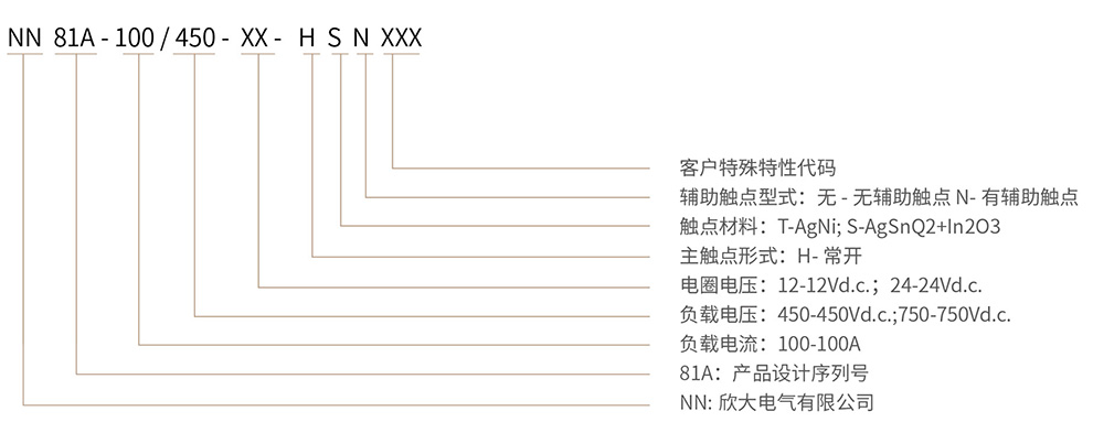 博雪科技 高压交/直流继电器 新能源继电器 NN81A-100命名方式