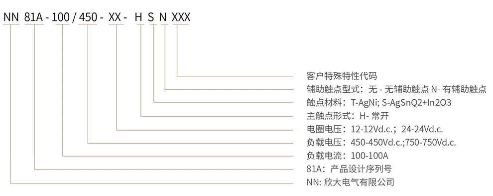 博雪科技 高压交/直流继电器 新能源继电器 NN81A-100命名方式