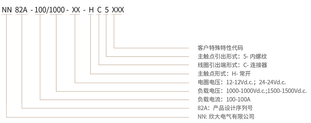 博雪科技 高压交/直流继电器 新能源继电器 NN82A-100 命名方式