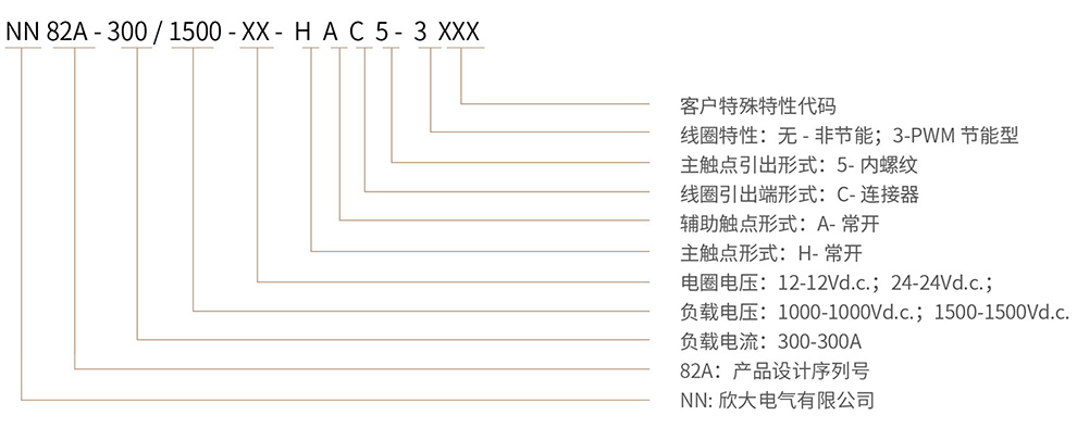 博雪科技 高压交/直流继电器 新能源继电器 NN82A-300 命名方式