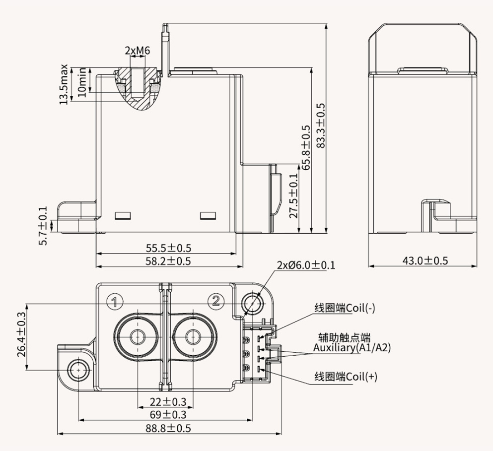 博雪科技 高压交/直流继电器 新能源继电器 NN82A-300 外形尺寸图