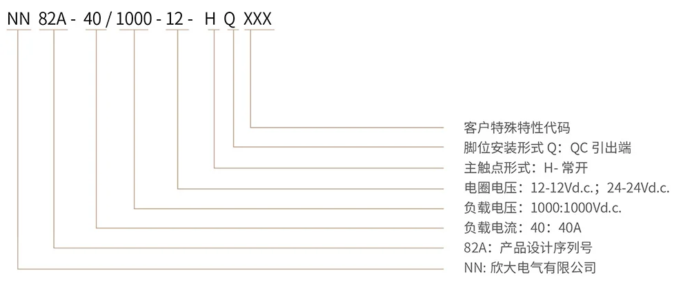 博雪科技 高压交/直流继电器 新能源继电器 NN82A-40 命名方式