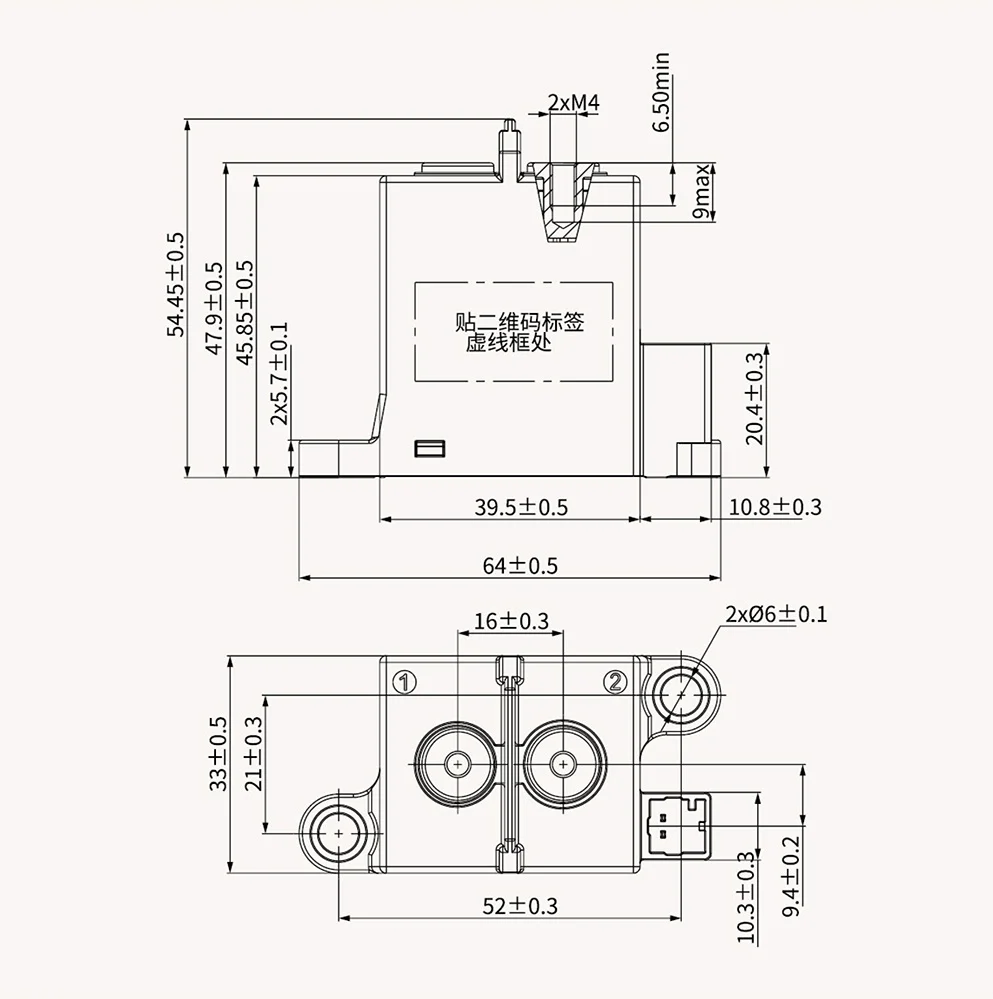 博雪科技 高压交/直流继电器 新能源继电器 NN82A-60 外形尺寸图