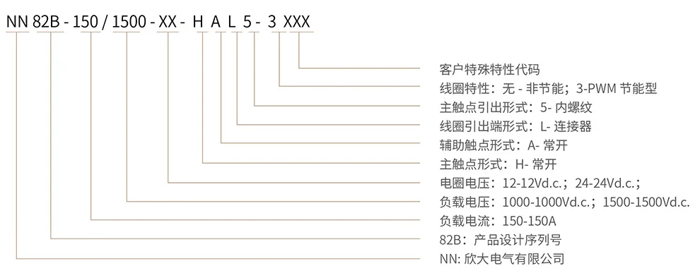 博雪科技 高压交/直流继电器 新能源继电器 NN82B-150 命名方式
