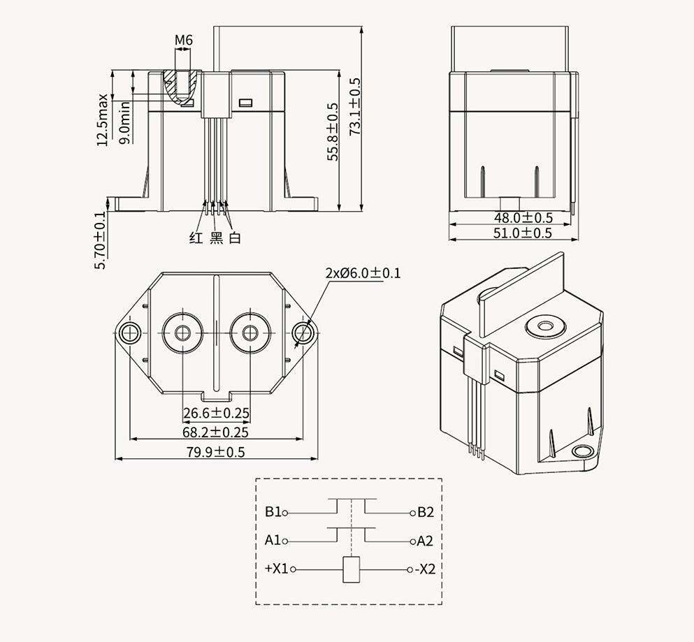 博雪科技 高压交/直流继电器 新能源继电器 NN82B-200 外形尺寸图