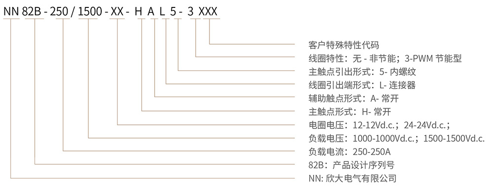 博雪科技 高压交/直流继电器 新能源继电器 NN82B-250 命名方式