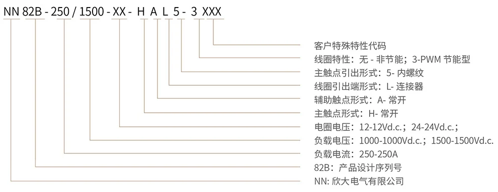 博雪科技 高压交/直流继电器 新能源继电器 NN82B-250 命名方式