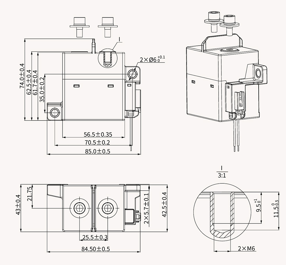 博雪科技 高压交/直流继电器 新能源继电器 NN82C-250 HCY5外形尺寸图