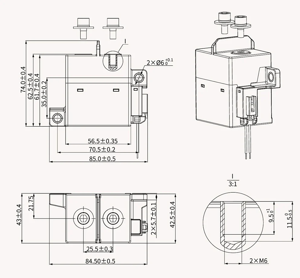 博雪科技 高压交/直流继电器 新能源继电器 NN82C-250 HCY5外形尺寸图
